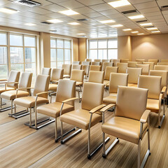 beige leather chairs in seminar room seat in an e