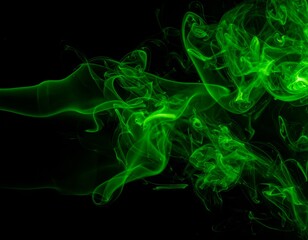 Green smoke over black background, magic relaxing atmosphere