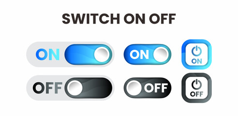Switch On Off Button User Interface Set, Set of modern switch on off toggle buttons for user interface design