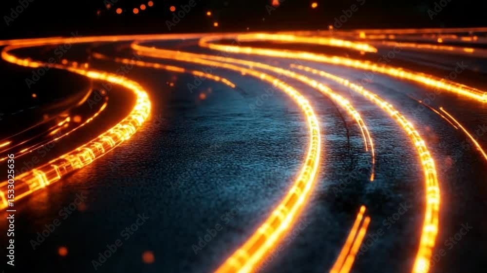 Poster dynamic futuristic abstract network connection concept with orange glowing lines