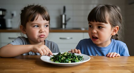 Children's Reluctant Reaction to Healthy Greens A Photo of Picky Eaters