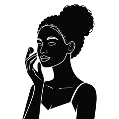 Woman applying face mask, Mental Health and Self Care. A stylish black and white silhouette of a woman applying a facial mask.