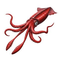 Giant Tentacled Red Squid from Underwater World on Transparent Background


