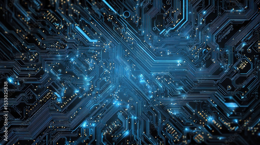 Poster abstract blue circuit board background with ai connection elements
