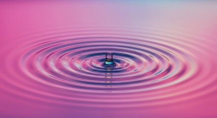 Water drop impacting pink surface creating ripples
