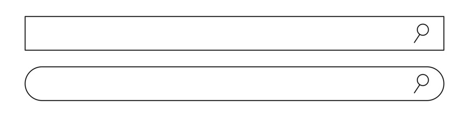 Two search bar interface elements with magnifying glass icon. Minimal black outline style. UI and UX design element. Design for banner, header, web, app, icon. Vector illustration