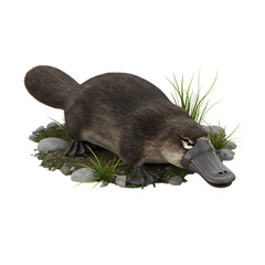 3D Illustration of Platypus in Natural Pose on Transparent Background


