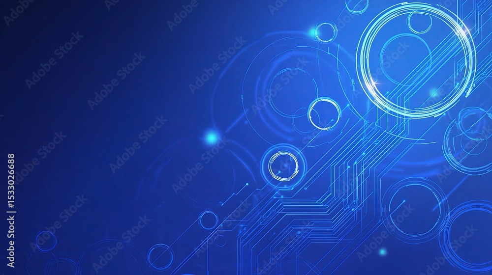 Poster abstract blue gradient background with floating tech circles overlay