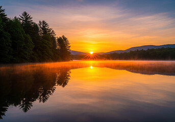 Fototapeta premium amazing sunset on the lake