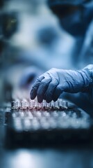 Gloved hands assembling robotic components in a clean lab