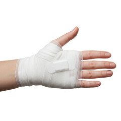 A person's hand is wrapped in a bandages isolated on transparent background, Injure Hand Wrapped With Bandages PNG 