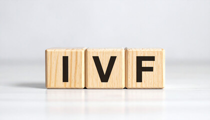 Wooden cubes with abbreviation IVF. In vitro fertilization. Fertility treatment.
