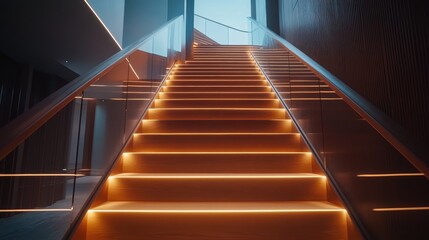 Fototapeta premium Modern staircase with stylish lighting design in contemporary interior space showcasing elegance and sophistication