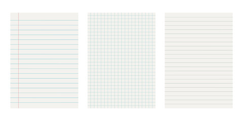 Lined and checkered sheets of white paper. Blank pages of school notebook. Background paper texture	
