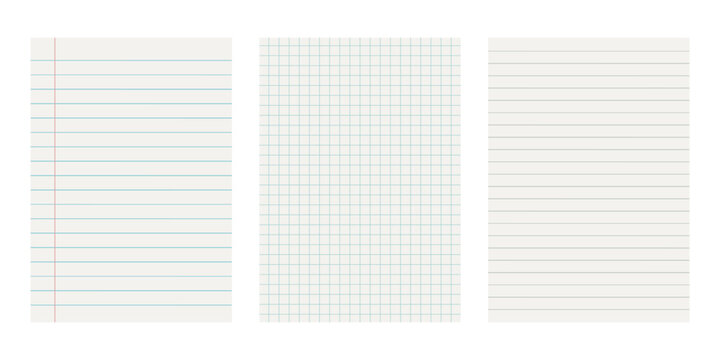 Lined and checkered sheets of white paper. Blank pages of school notebook. Background paper texture	