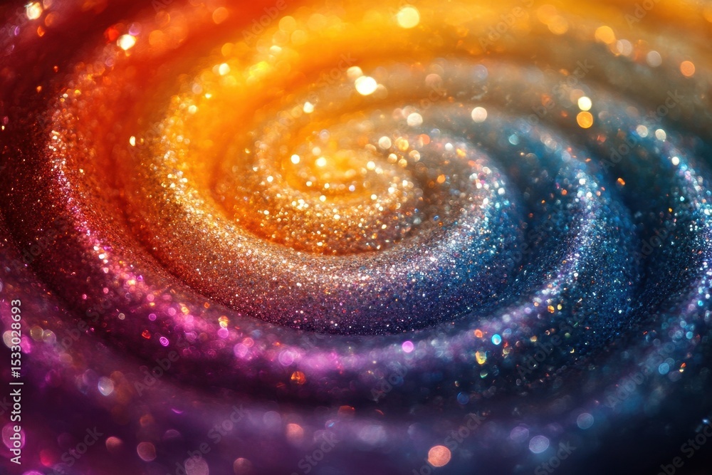 Poster colorful glittery spiral design created with vibrant hues and sparkling textures, captivating viewer