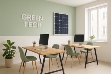 Fototapeta premium Innovative green tech office design modern workspace interior minimalist bright environment business concept