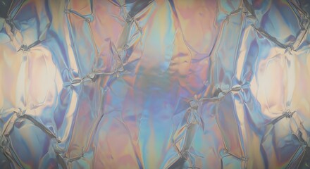 Iridescent crumpled foil, abstract holographic texture with pastel shimmer
