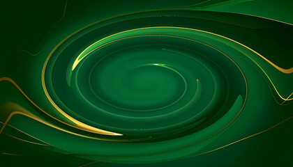 Dark green twirl background with gold, illustration. AI