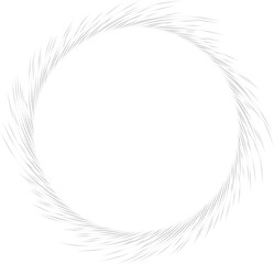 Circular shape with irregular dotted rays forming a vortex, featuring a large center space and lines of irregular thickness.