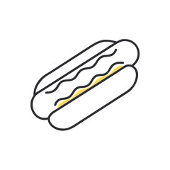 Hot dog with mustard simple line icon illustration