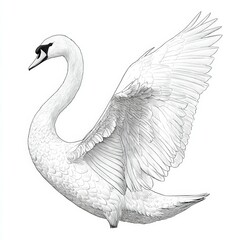 Elegant swan displaying its wings gracefully against a white background during a calm moment