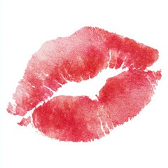 Colorful watercolor kiss mark illustration with vibrant red tones on a white background depicting love and romance