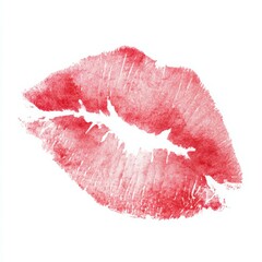 Lips print artwork created with watercolor technique on white background showcases vibrant red tones and unique texture