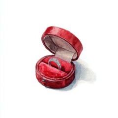 Elegant silver ring in red velvet jewelry box capturing moment of love and commitment