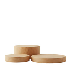 Wooden Round Display Podium with Three Levels on Transparent Background

