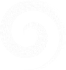 Half-circle shape with irregular very long dotted rays forming a vortex, both inside and outside the shape.