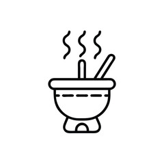 Steaming cauldron with spoon cooking pot hot food kitchen utensil