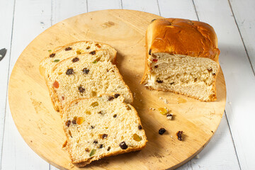 Traditional Sweet Fruit Bread on Wooden Board