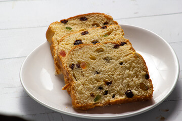 Traditional Sweet Fruit Bread on Wooden Board
