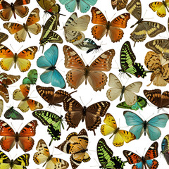 Variety of Realistic Butterfly Species Isolated on Transparent Background

