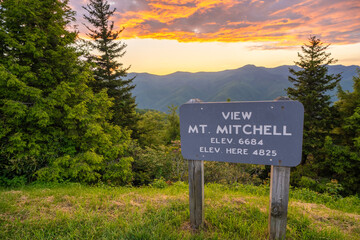 Mount Mitchell overlook on Blue Ridge Parkway. Scenic drive road trip in North Carolina Appalachian mountains