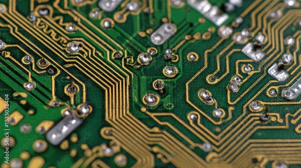 Aufkleber detailed close-up of printed circuit board showing traces and components