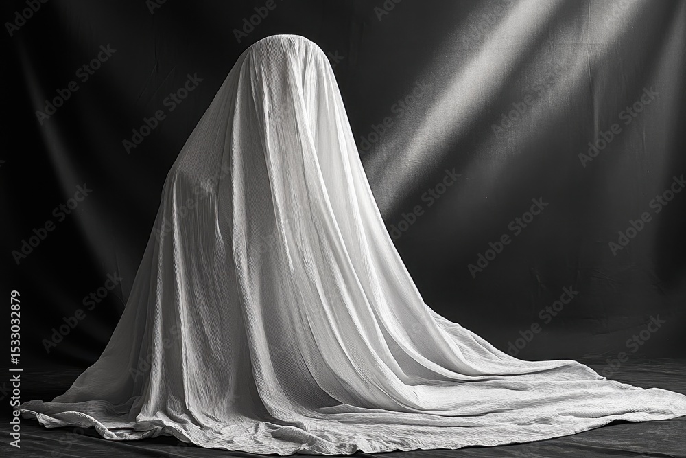 Poster soft white fabric cascades elegantly over a smooth surface under natural light creating a delicate i