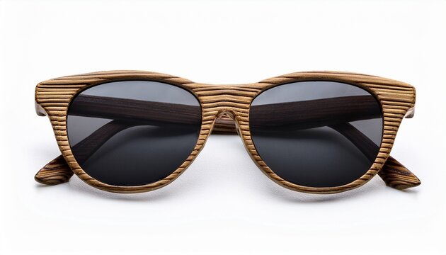 black sunglasses with bamboo frames isolated on a white background