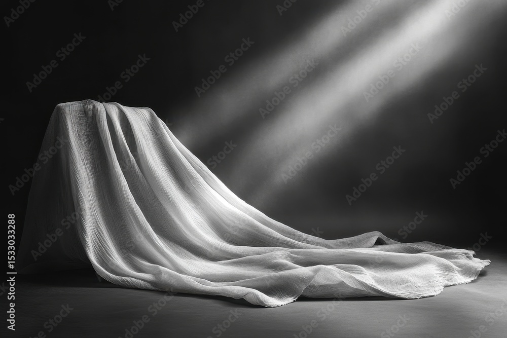 Poster soft white fabric cascades elegantly over a smooth surface under natural light creating a delicate i