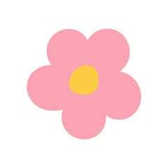 Minimal and cute pink flower illustration featuring a rounded yellow center, in flat cartoon style. Vector illustration