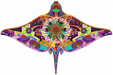 Stingray Indian art. A stylized stingray in watercolor technique. Stingray island indigenous art