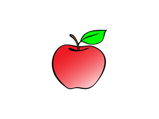 The image shows a simple vector illustration of a red apple. The apple has a smooth, rounded shape with a gradient red color that gets lighter toward the bottom.