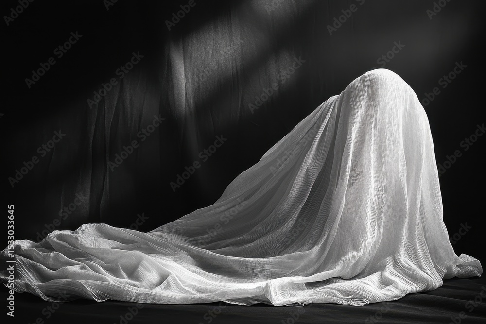 Poster soft white fabric cascades elegantly over a smooth surface under natural light creating a delicate i