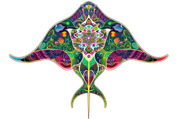 Stingray Indian art. A stylized stingray in watercolor technique. Stingray island indigenous art