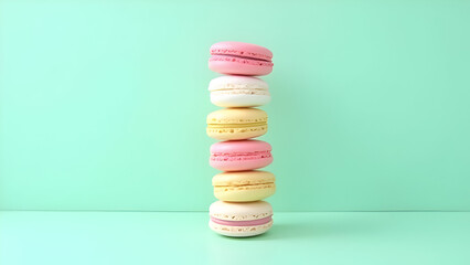 Colorful Macarons on Mint Background
