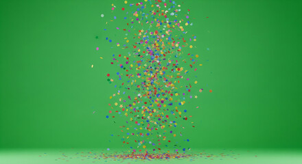 Colorful confetti burst on green screen for celebration or festive party overlay