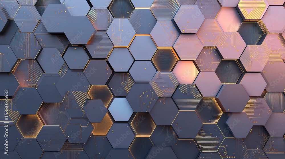 Poster geometric array of hexagon tiles with subtle gradient colors