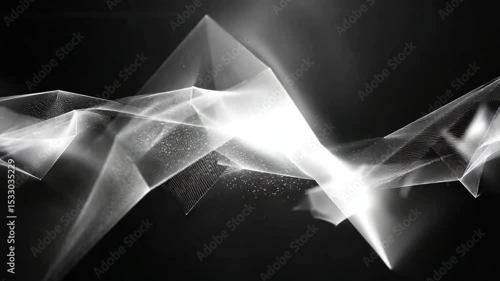 Poster elegant polygonal shape animation floating over a black surface backdrop effect