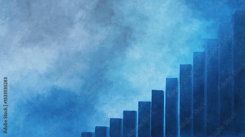 Poster blue digital paint effect with chart curve and abstract design
